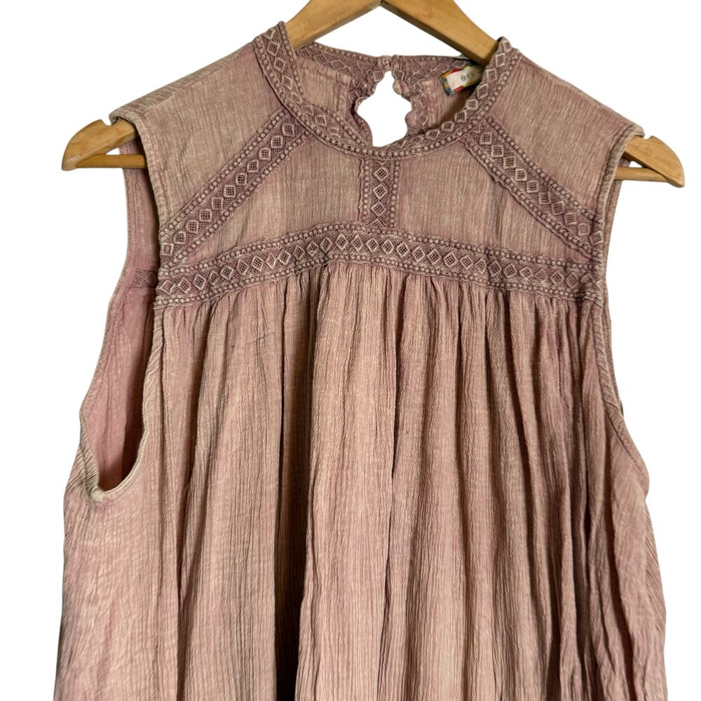 Anthropologie Eri + Ali Sweetbriar Blush Pink Embroidered Tunic Tank Blouse XL - Picture 5 of 11